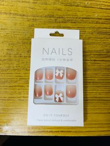 Beautiful Fake Nails With Ribbon On Top
