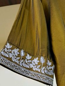 Olive Green Embroidered Kurta