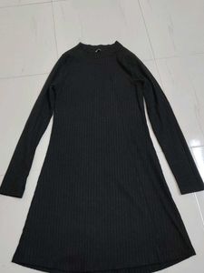 Black Ribbed Mock Neck Mini Dress