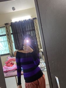 Purple &amp; Black Striped Off-Shoulder Top