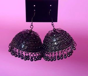 Black Oxidized Big Jhumka Earrings