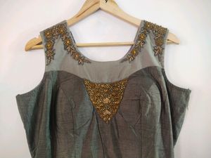 Elegant Gray Geometric Print Gown
