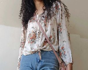 Floral Knot-Front Top