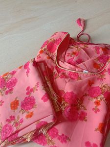 Georgette Peach Pink Long Frock With Dupatta