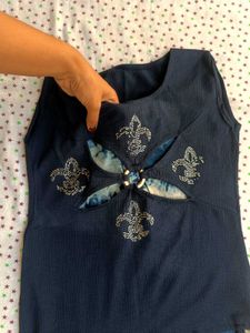 Blue Embellished Sleeveless Top