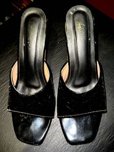 Black Patent pu Leather Mules - Size 7