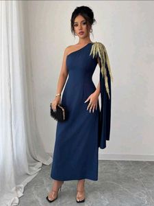 Elegant One-Shoulder Blue Dress