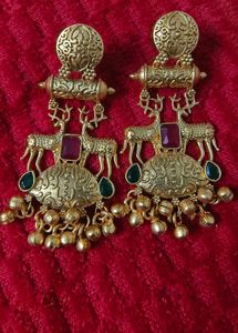 Gold Tone Peacock Jhumka Earrings