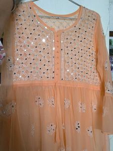 Peach Mirror-Work Kurti