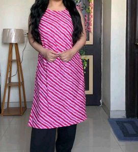 Pink Striped Kurta Set