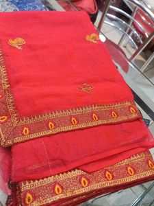 Red Embroidered Saree