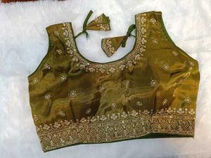 Elegant Olive Green Saree Blouse