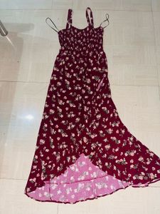 Elegant Burgundy Floral High-Low Party Dress