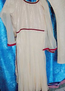 Elegant Cream &amp; Gold Embroidered Gown
