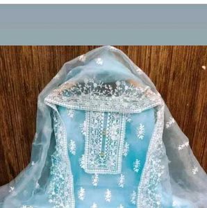 Elegant Sky Blue Embroidered Suit