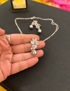 Elegant Grey Pearl Necklace &amp; Earring Set