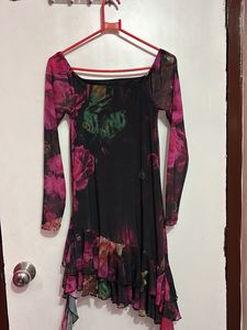 Floral Mesh Mini Dress