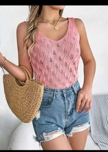 NewMe Pink Scoop Neck Solid Tank Top