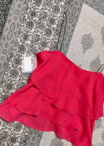 Women Pink Layered Strappy Neck Tie Crop Top