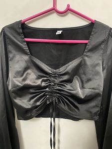 Marzeni black front tie Satin top