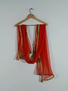 Orange  Brocade Ethnic Lehenga &amp; Dupatta Set