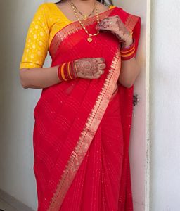 Pure Chinnon Red saree