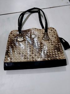Fashion Checker Print Handbag Women Office Casual Party Tote Bag - Brown