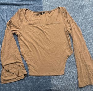 Beige Square Neck Top