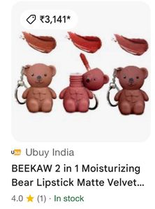 Bear-shaped aesthetic lipstick💕with a key ring😍