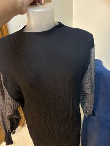 Black Midi Dress with Mesh Sleeves