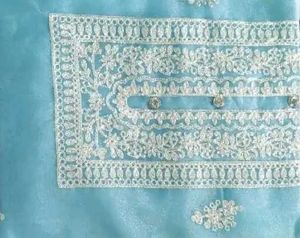 Aqua Blue Embroidered Unstitched Suit