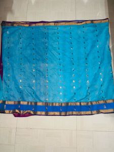 Elegant Blue Silk Saree with Pink Border