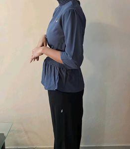 Elegant Gray Smocked Blouse
