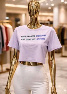Lilac Crop Tee with Slogan