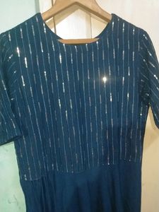 Teal Blue Kurta Set With Sequence Work