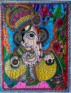 Homemade Lord Ganesha. Madhubhani Painting. Water,