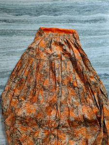 Orange Floral Print Skirt