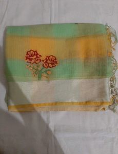 Green Yellow Supernet Saree