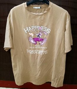 Rabbit "Happiness" Graphic  Oversized Tshirt