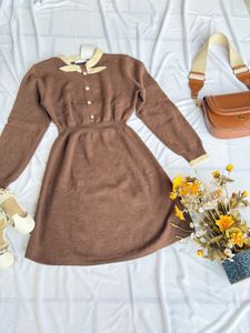 Brown Knit Mini Dress