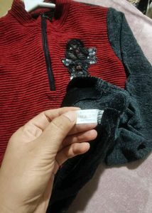 korean Burgundy &amp; Grey Pullover Top