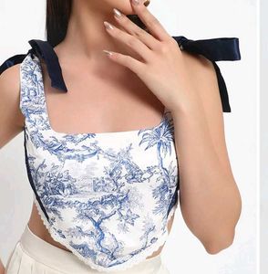 Printed Tie-Shoulder Crop Top