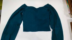 Teal Long Sleeve Crop Top