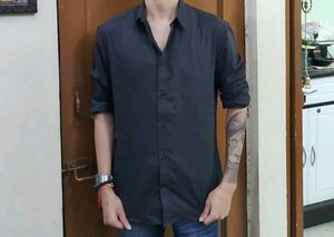 H&amp;M Black Linen-Cotton Shirt _