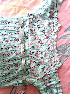 Flower Print Kurti Cyan