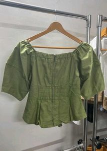 Olive Puff Sleeve Top