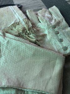 Off White Stitched Salwar Suit With Heavy Dupatta