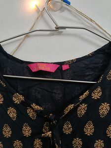 Black Kurta with Golden Leaf/Flower like Design