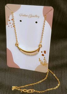 Gold Crescent Rhinestone Necklace