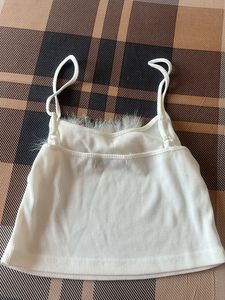 Fluffy Trim White Tank Top